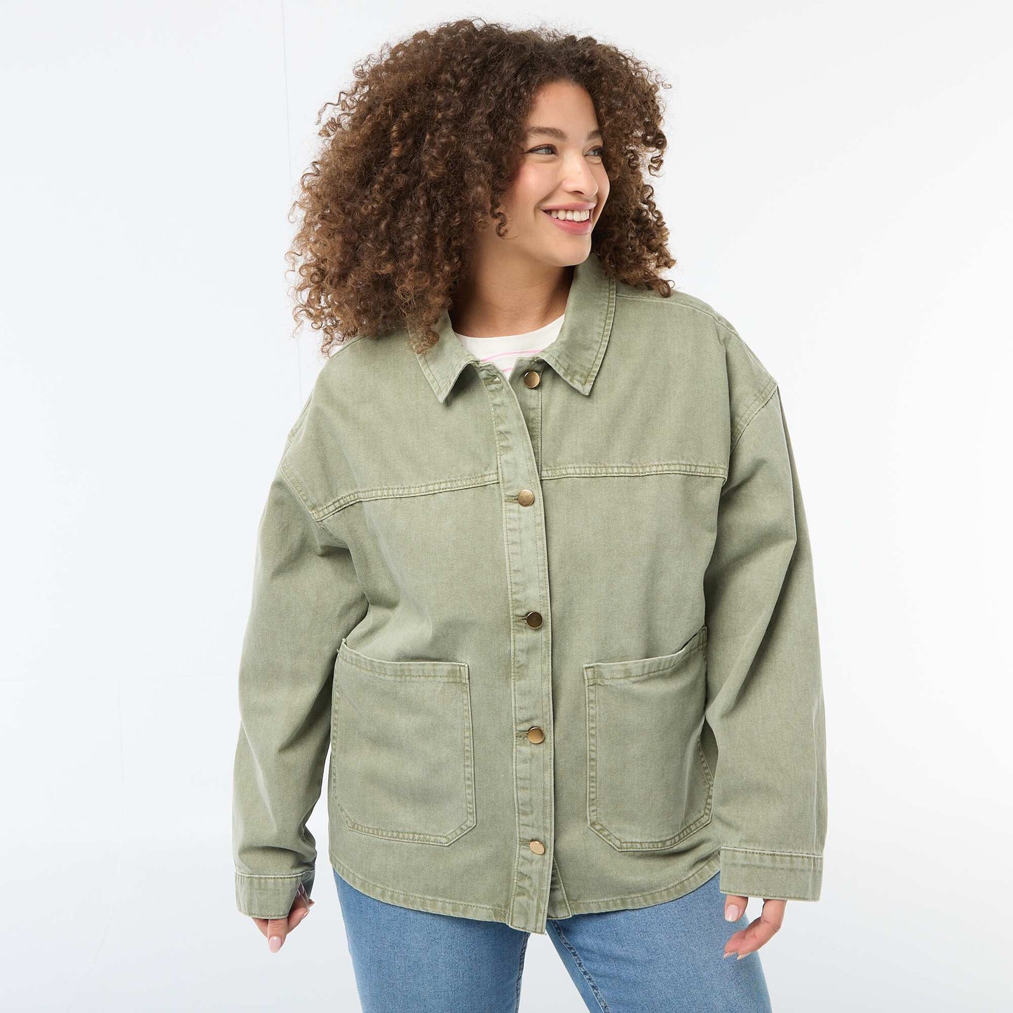 Twill Overshirt with 2 Patch Pockets KHAKI