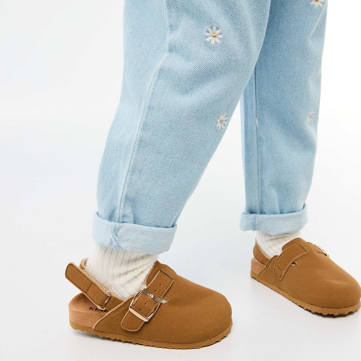Suedette Clogs with Hook and Loop Fastener BROWN