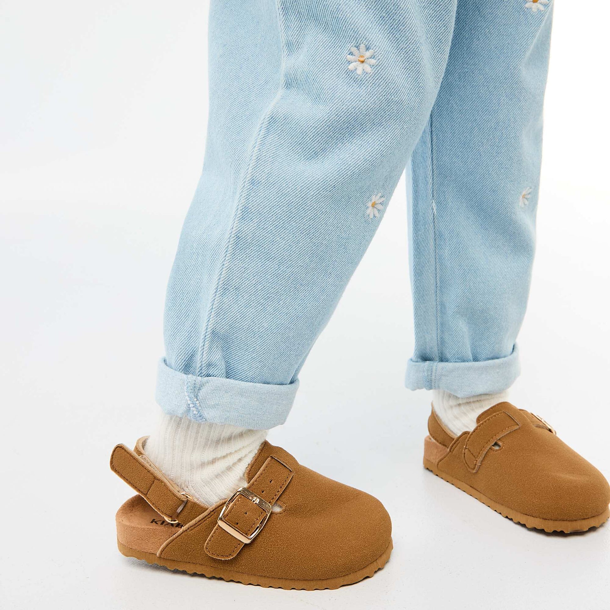Suedette Clogs with Hook and Loop Fastener BROWN