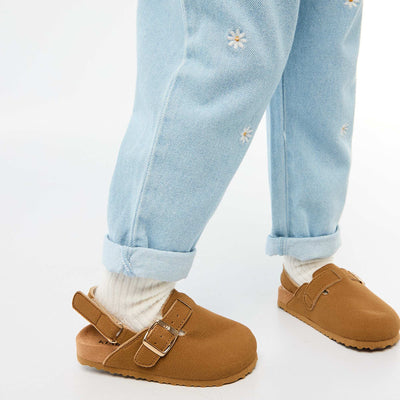 Suedette Clogs with Hook and Loop Fastener BROWN