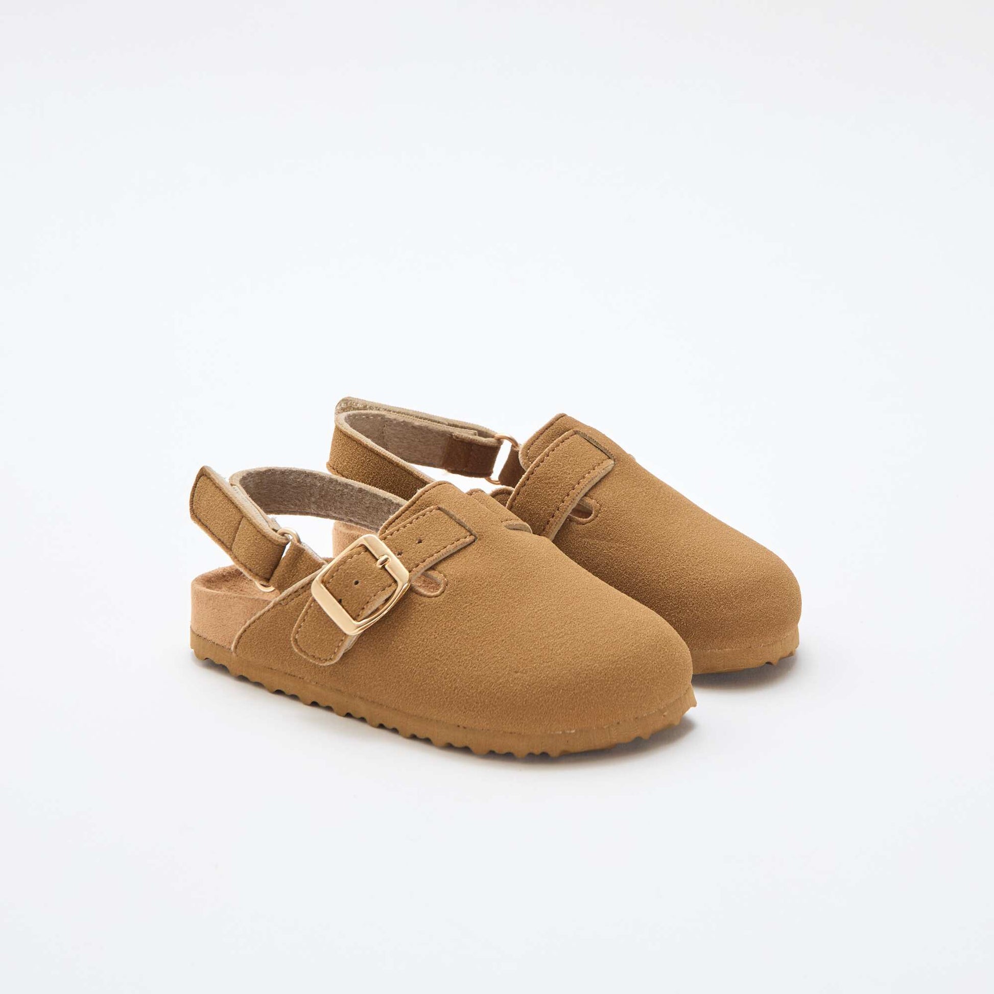 Suedette Clogs with Hook and Loop Fastener BROWN