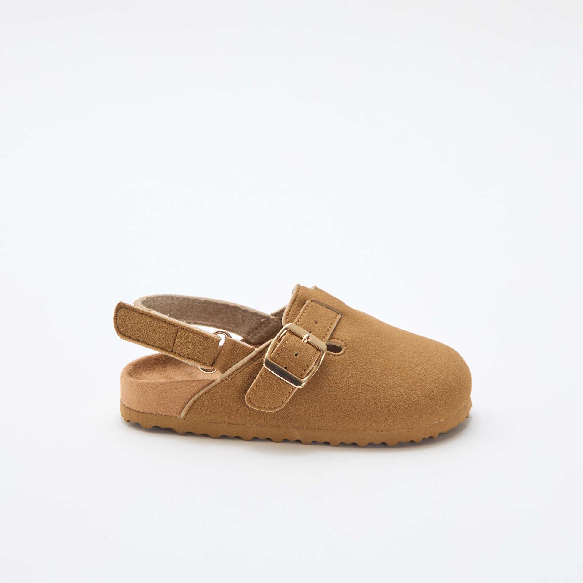 Suedette Clogs with Hook and Loop Fastener BROWN