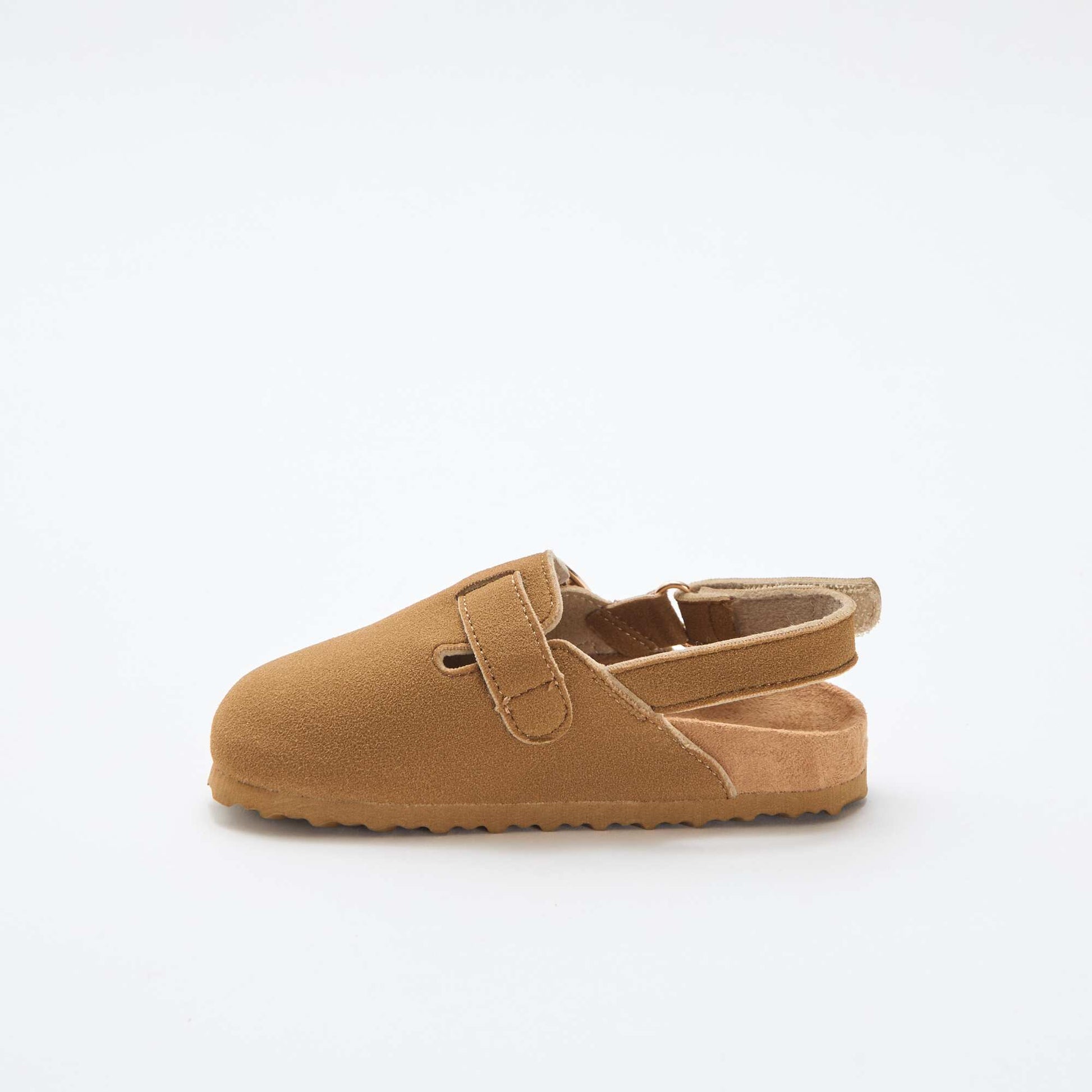 Suedette Clogs with Hook and Loop Fastener BROWN
