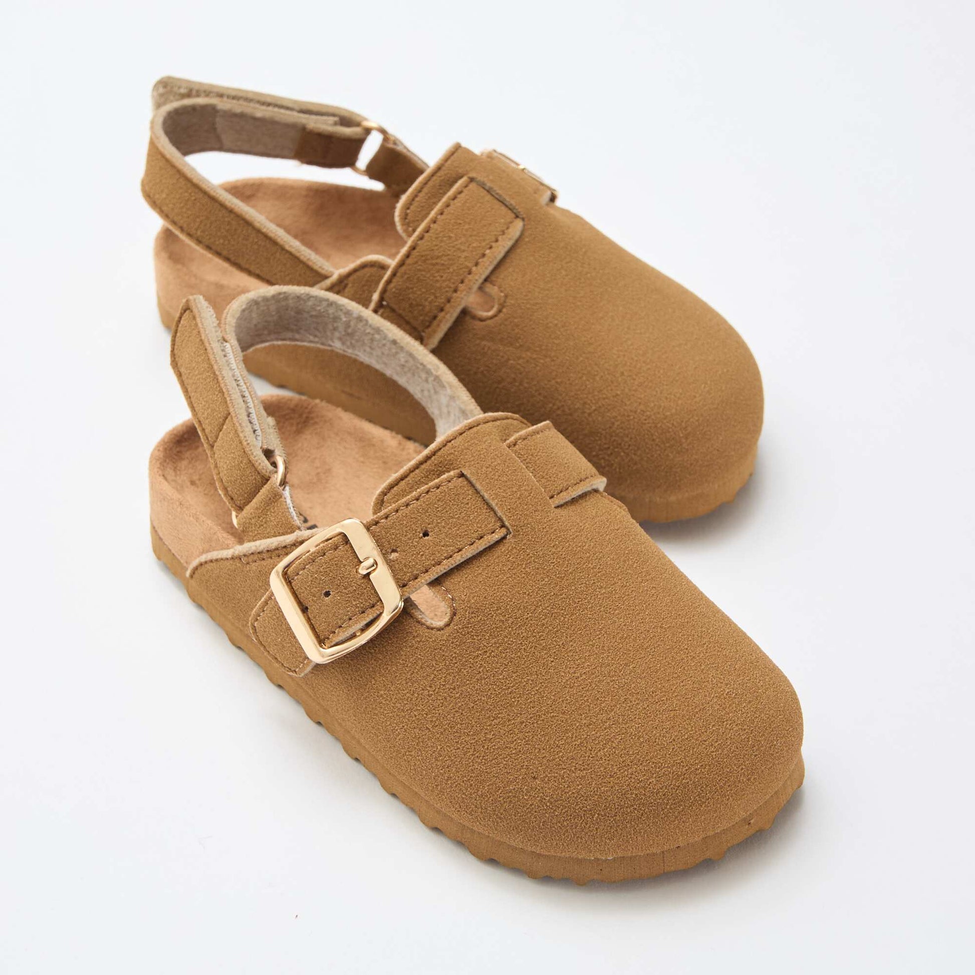 Suedette Clogs with Hook and Loop Fastener BROWN