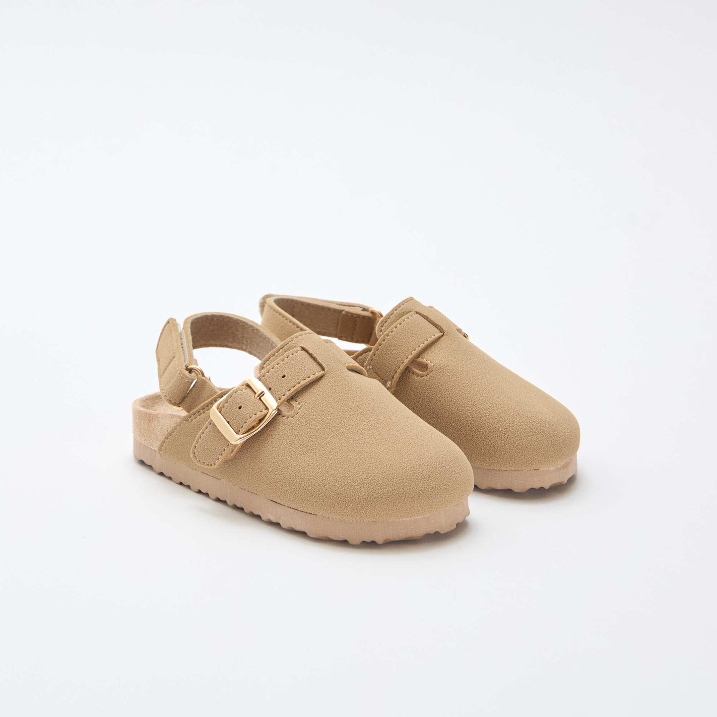 Suedette Clogs with Hook and Loop Fastener BEIGE