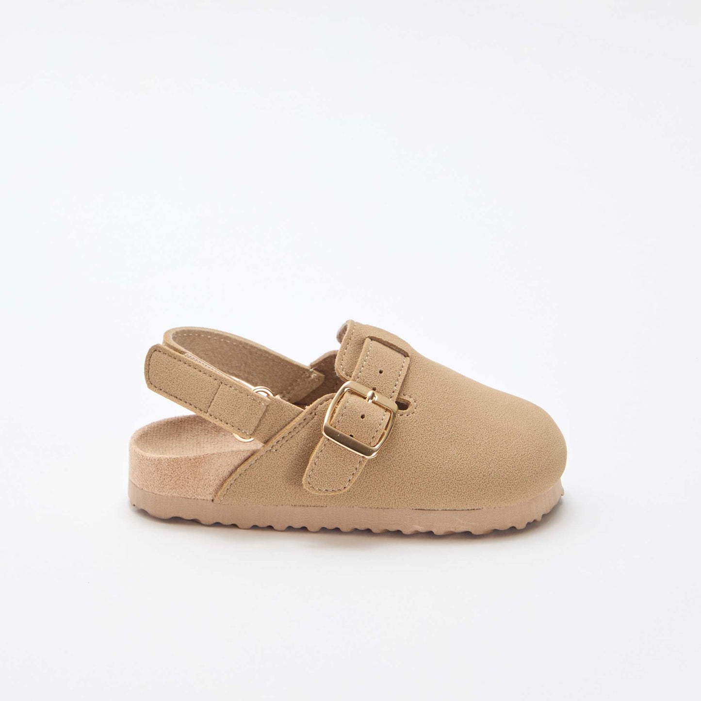 Suedette Clogs with Hook and Loop Fastener BEIGE