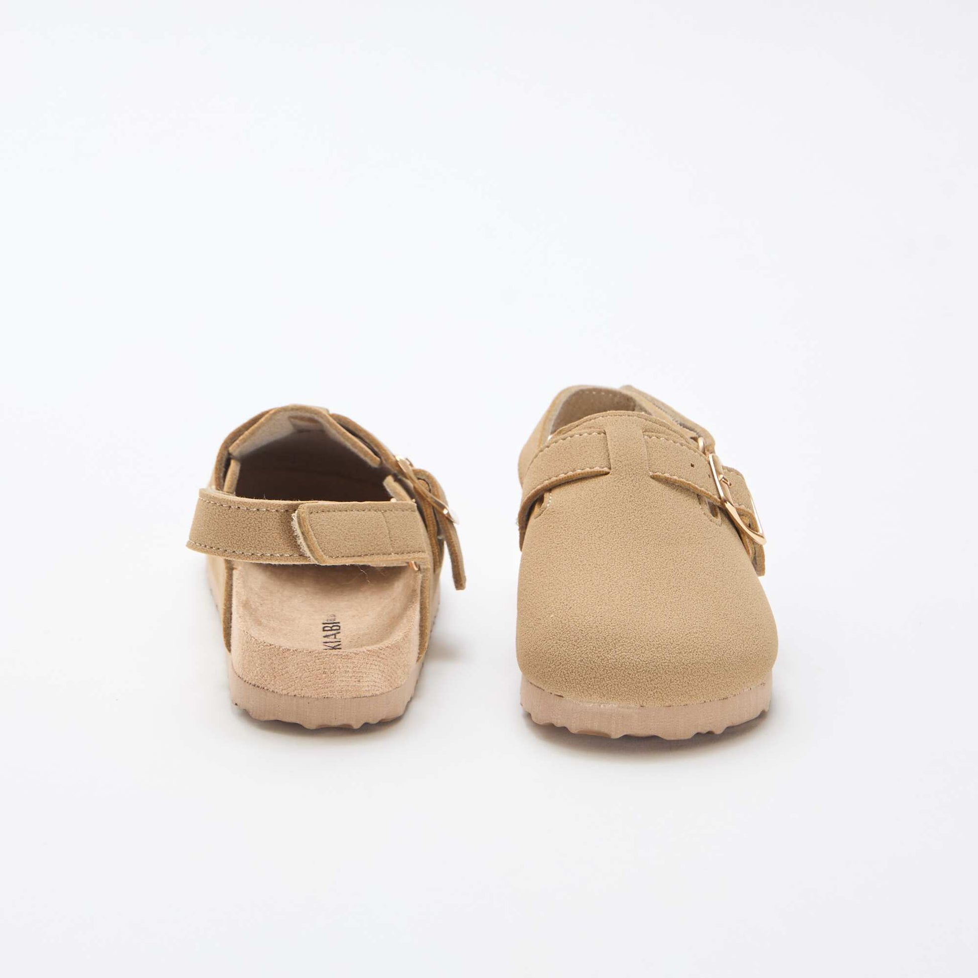 Suedette Clogs with Hook and Loop Fastener BEIGE