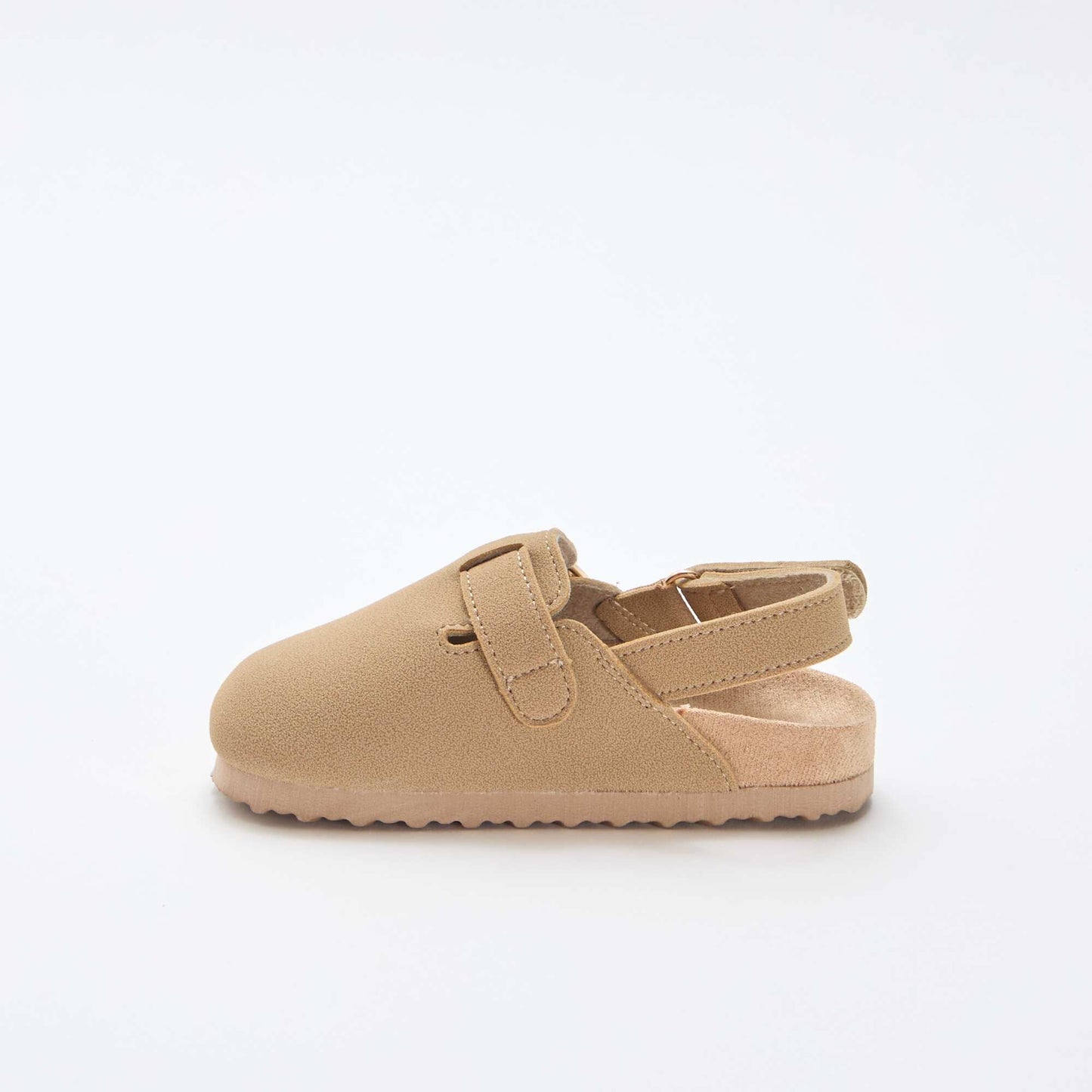 Suedette Clogs with Hook and Loop Fastener BEIGE