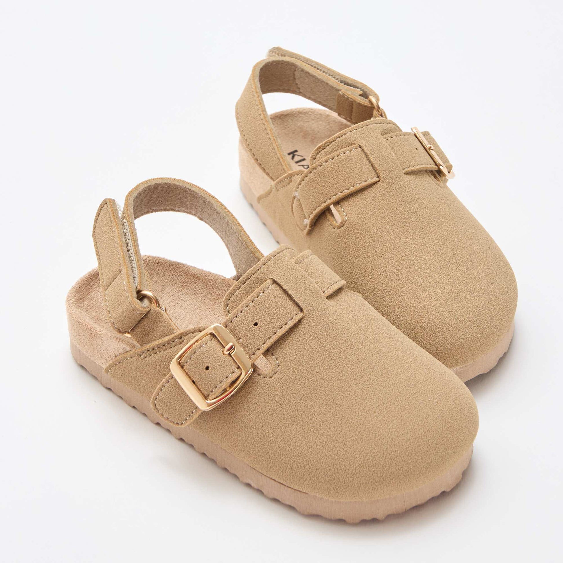 Suedette Clogs with Hook and Loop Fastener BEIGE