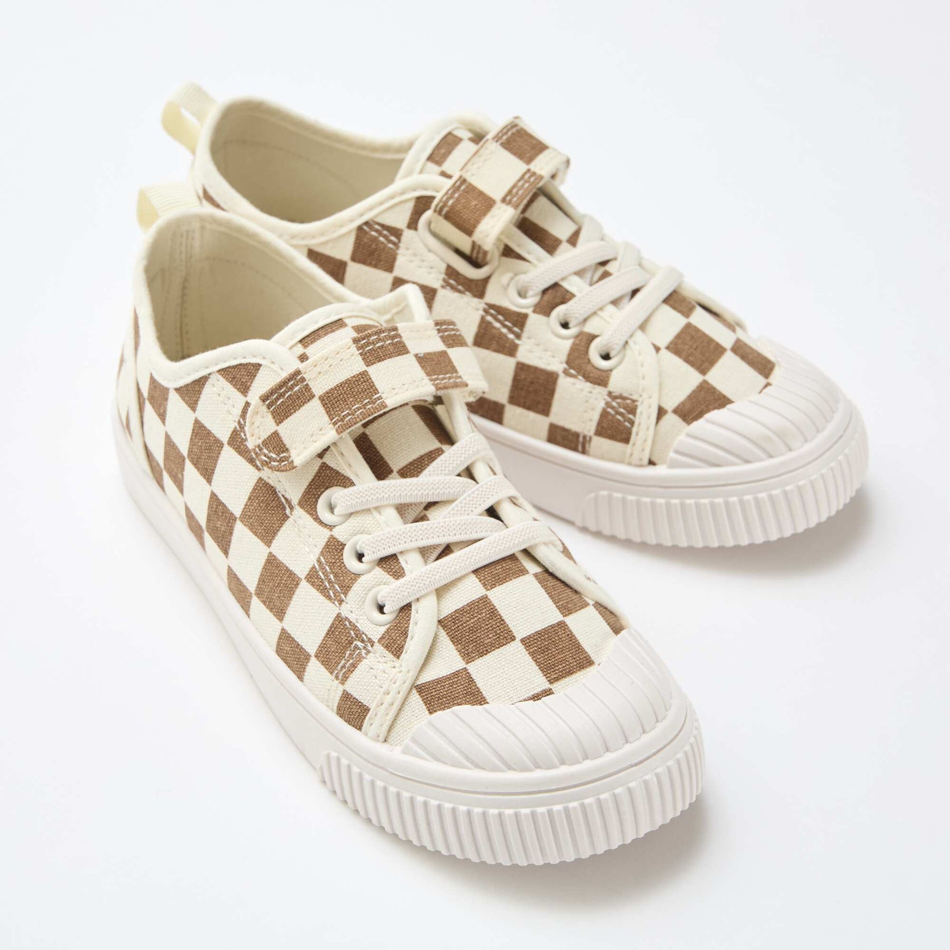 Canvas Sneakers with Hook and Loop Fastening BROWN