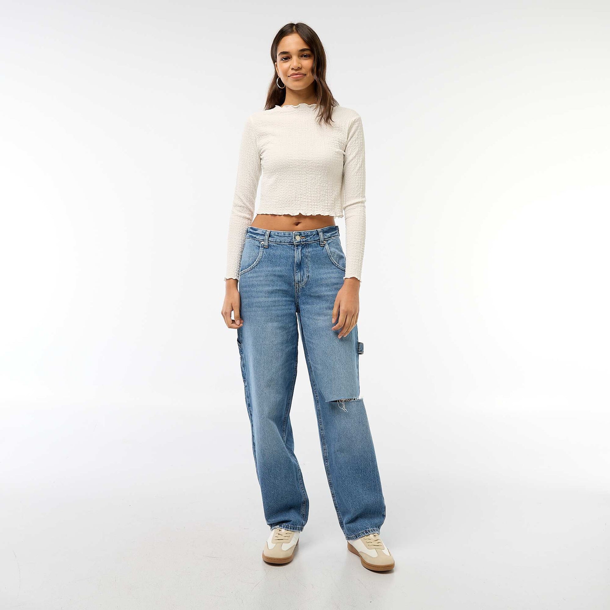Baggy Jeans with Distressed Detailing BLUE