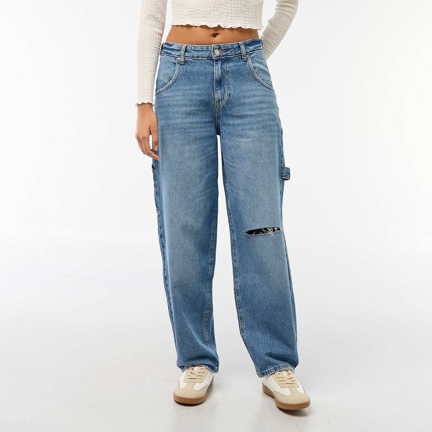 Baggy Jeans with Distressed Detailing BLUE