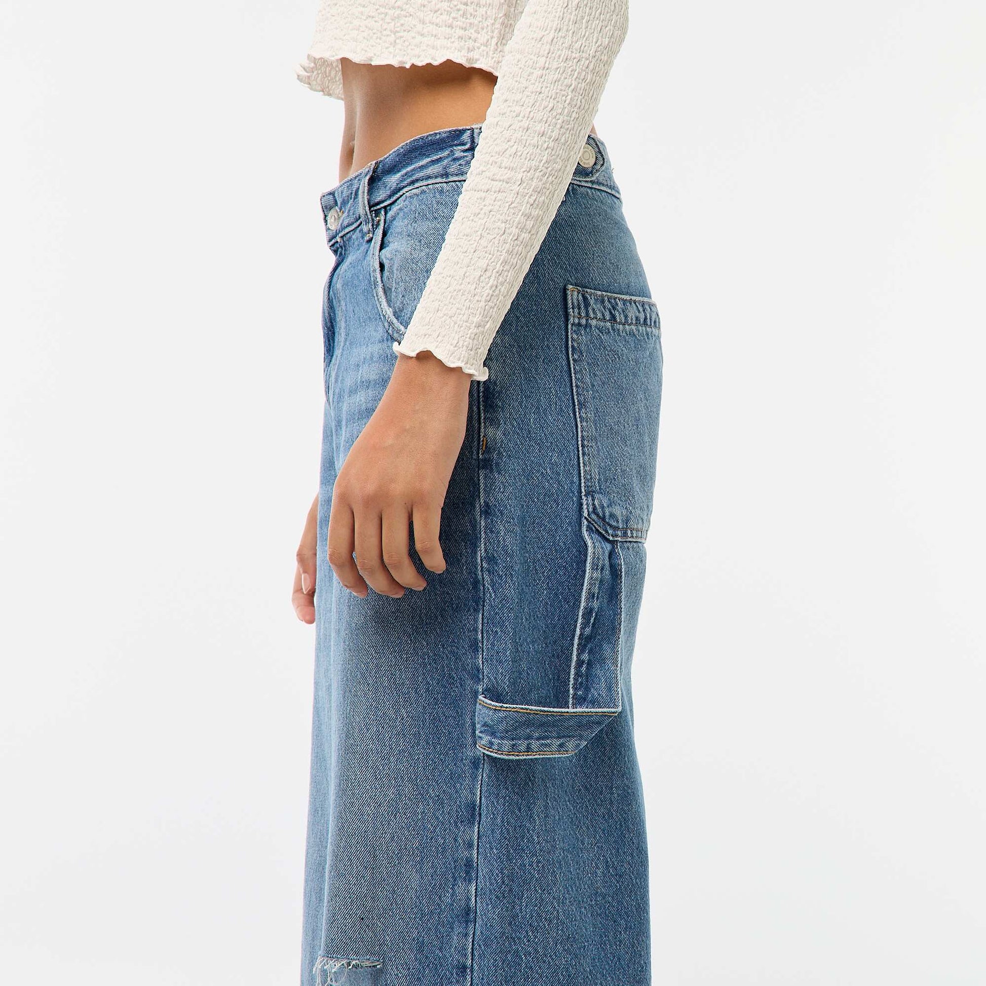 Baggy Jeans with Distressed Detailing BLUE