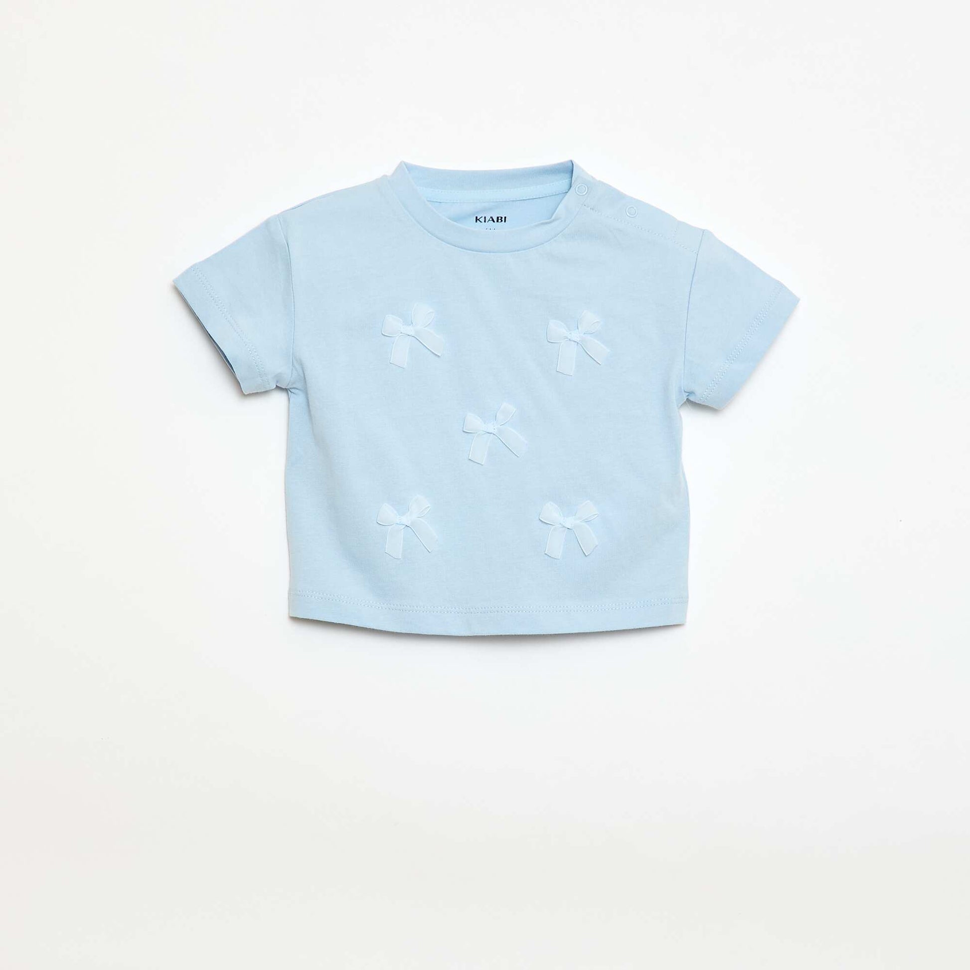 Short-Sleeve Jersey T-Shirt with Decorative Knots BLUE