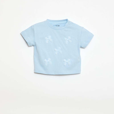 Short-Sleeve Jersey T-Shirt with Decorative Knots BLUE