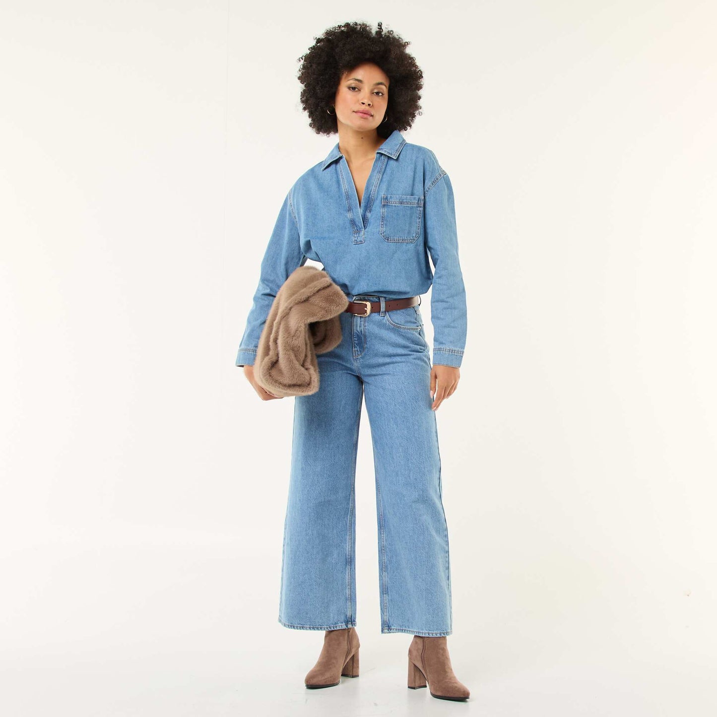 Long-Sleeved Denim Shirt BLUE