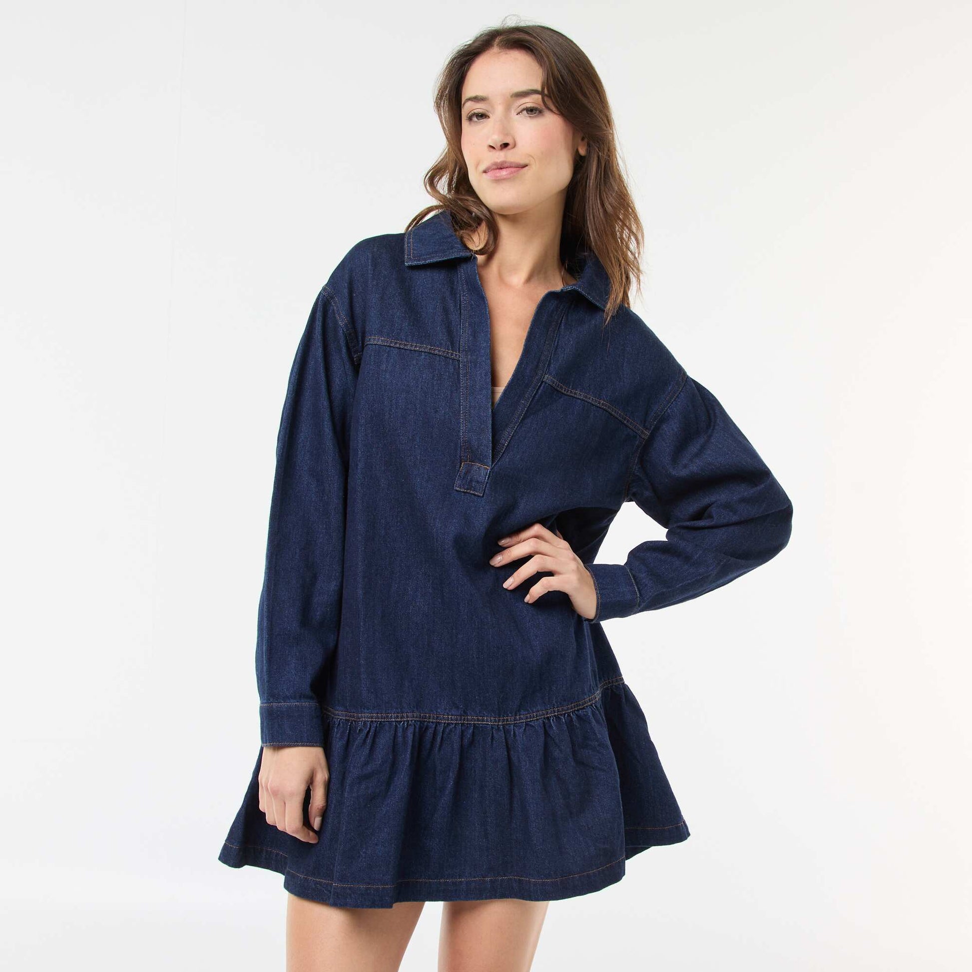 Long-Sleeve Denim Dress BLUE