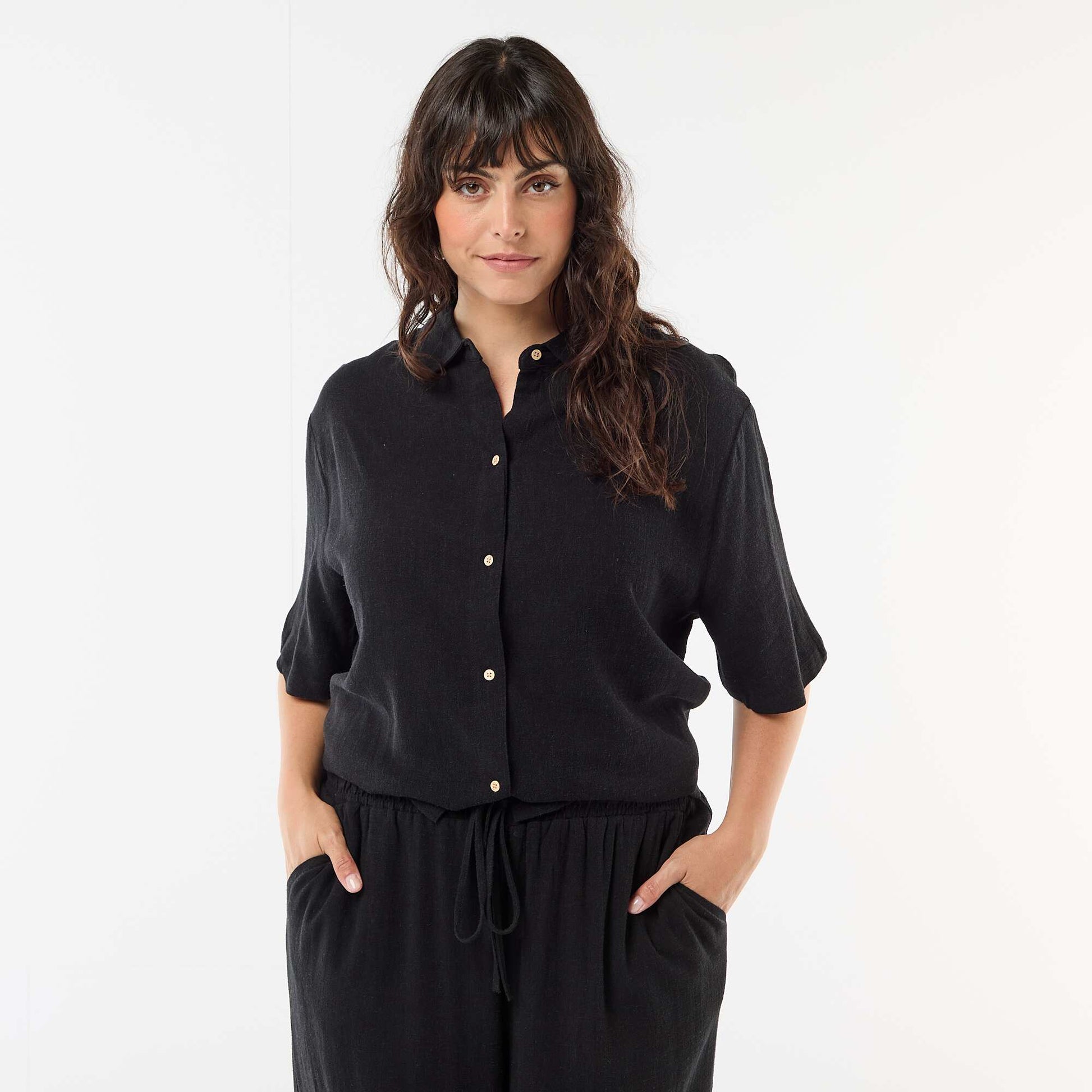 Button-Down Short-Sleeve Shirt BLACK