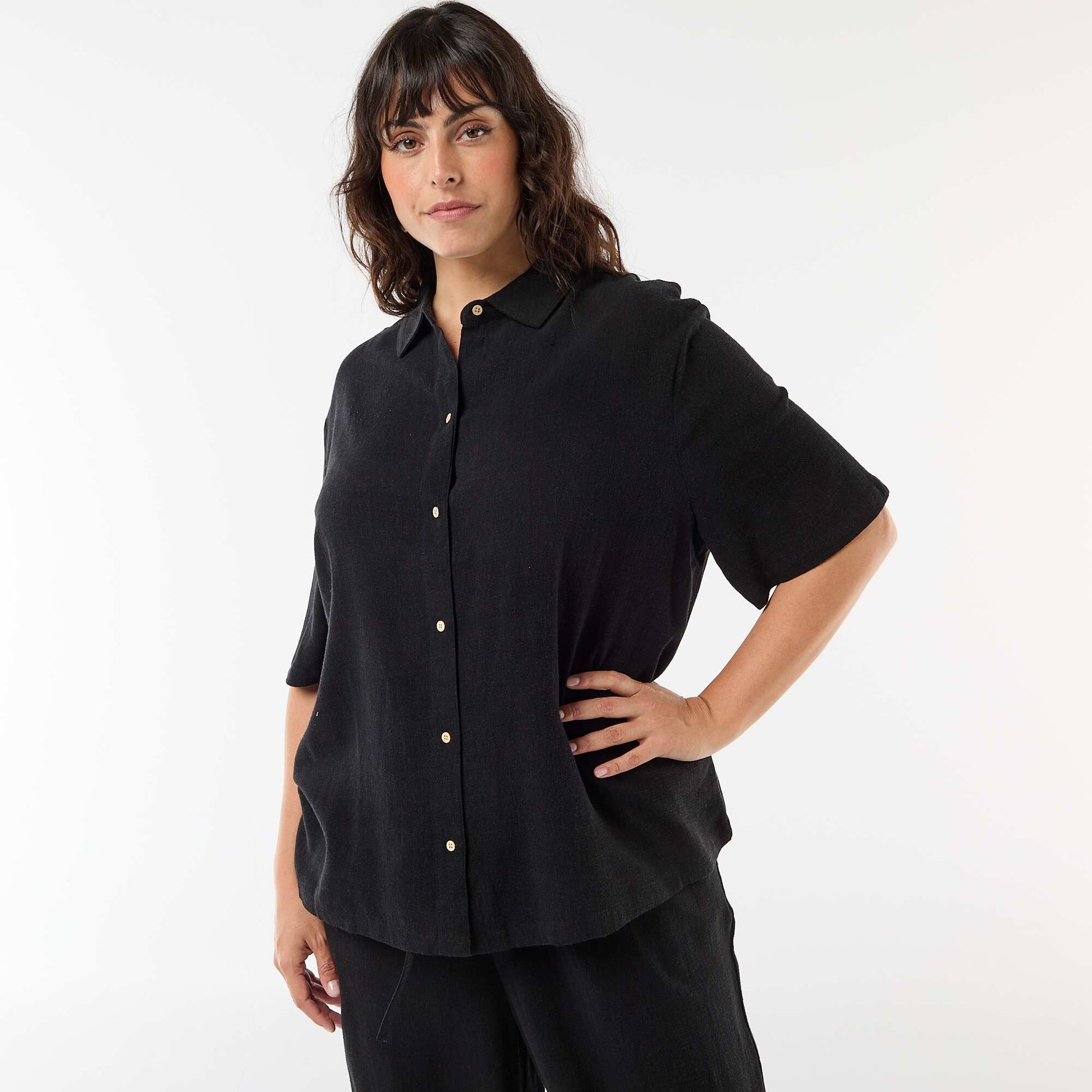 Button-Down Short-Sleeve Shirt BLACK