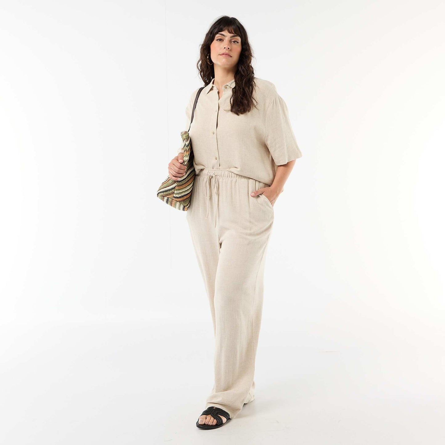 Button-Down Short-Sleeve Shirt BEIGE