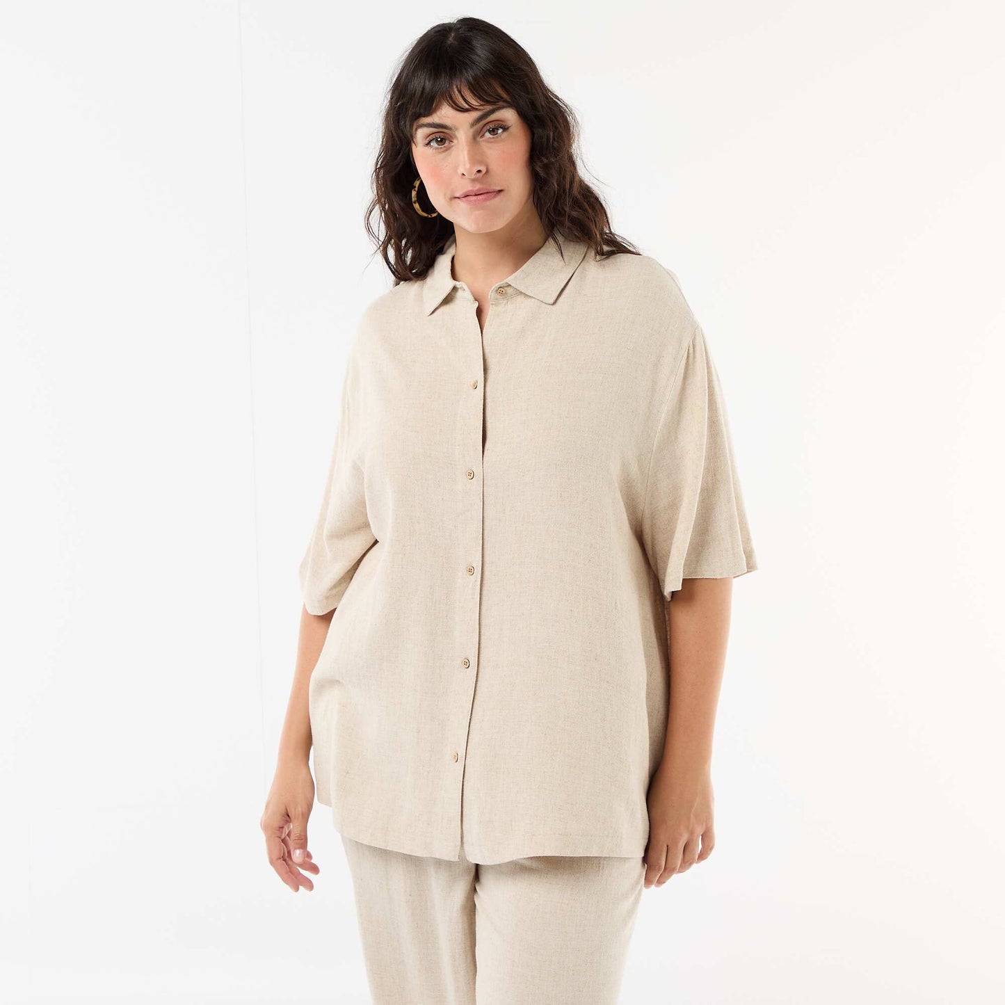Button-Down Short-Sleeve Shirt BEIGE