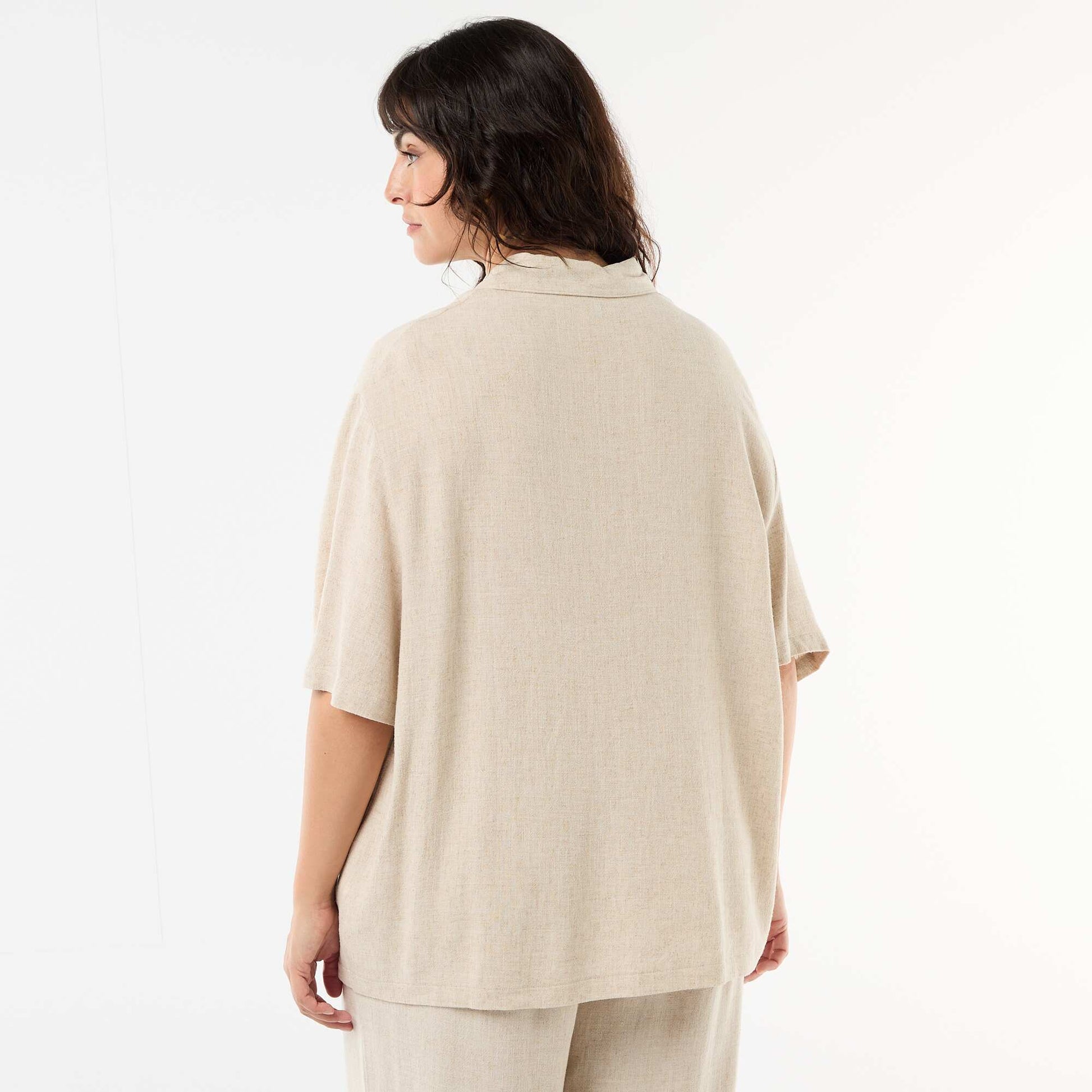 Button-Down Short-Sleeve Shirt BEIGE