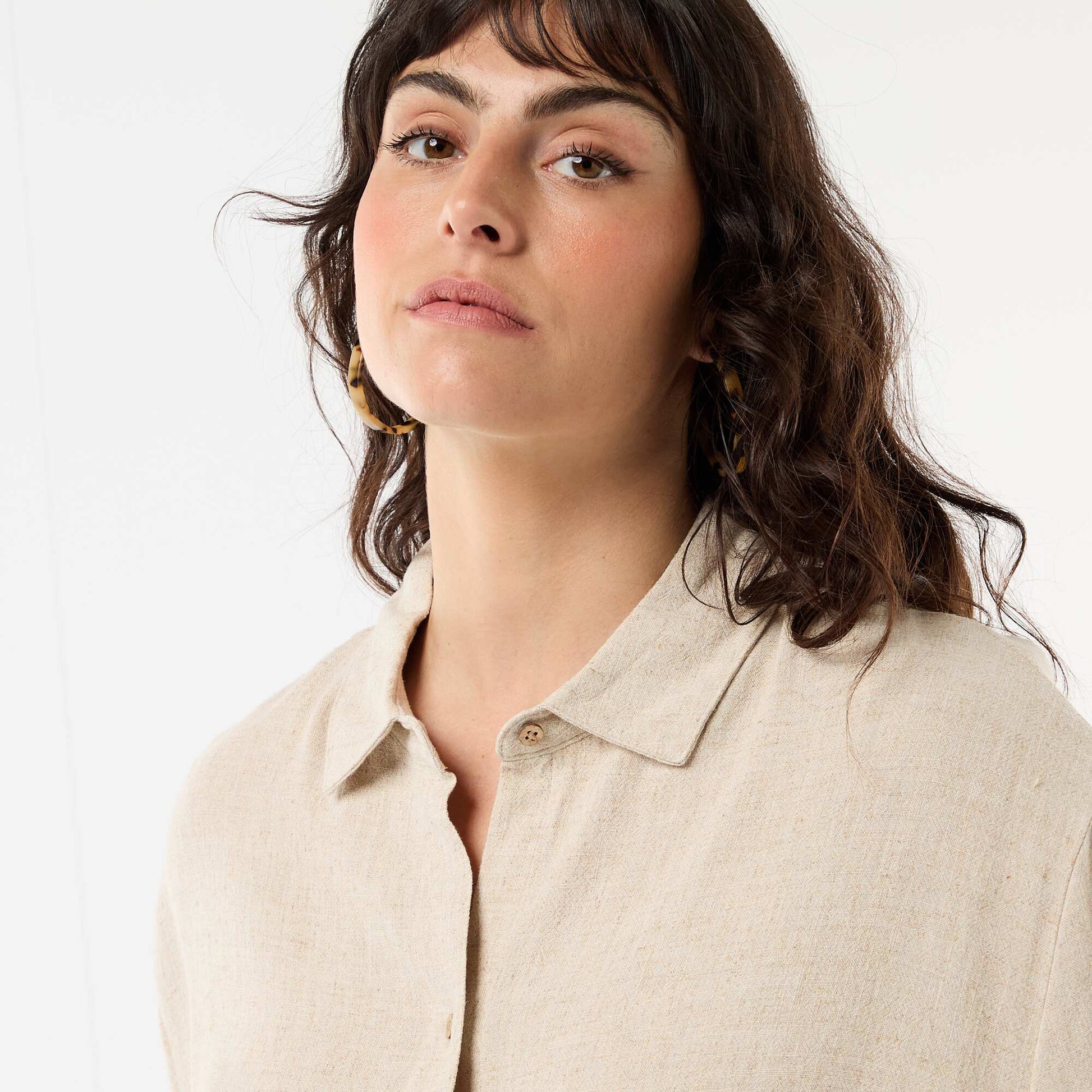 Button-Down Short-Sleeve Shirt BEIGE