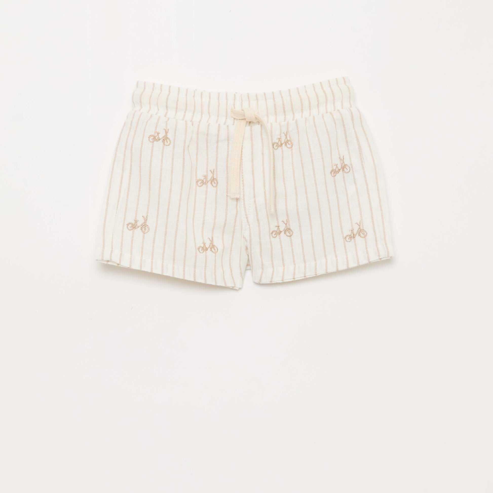 Striped Linen-Blend Shorts BEIGE