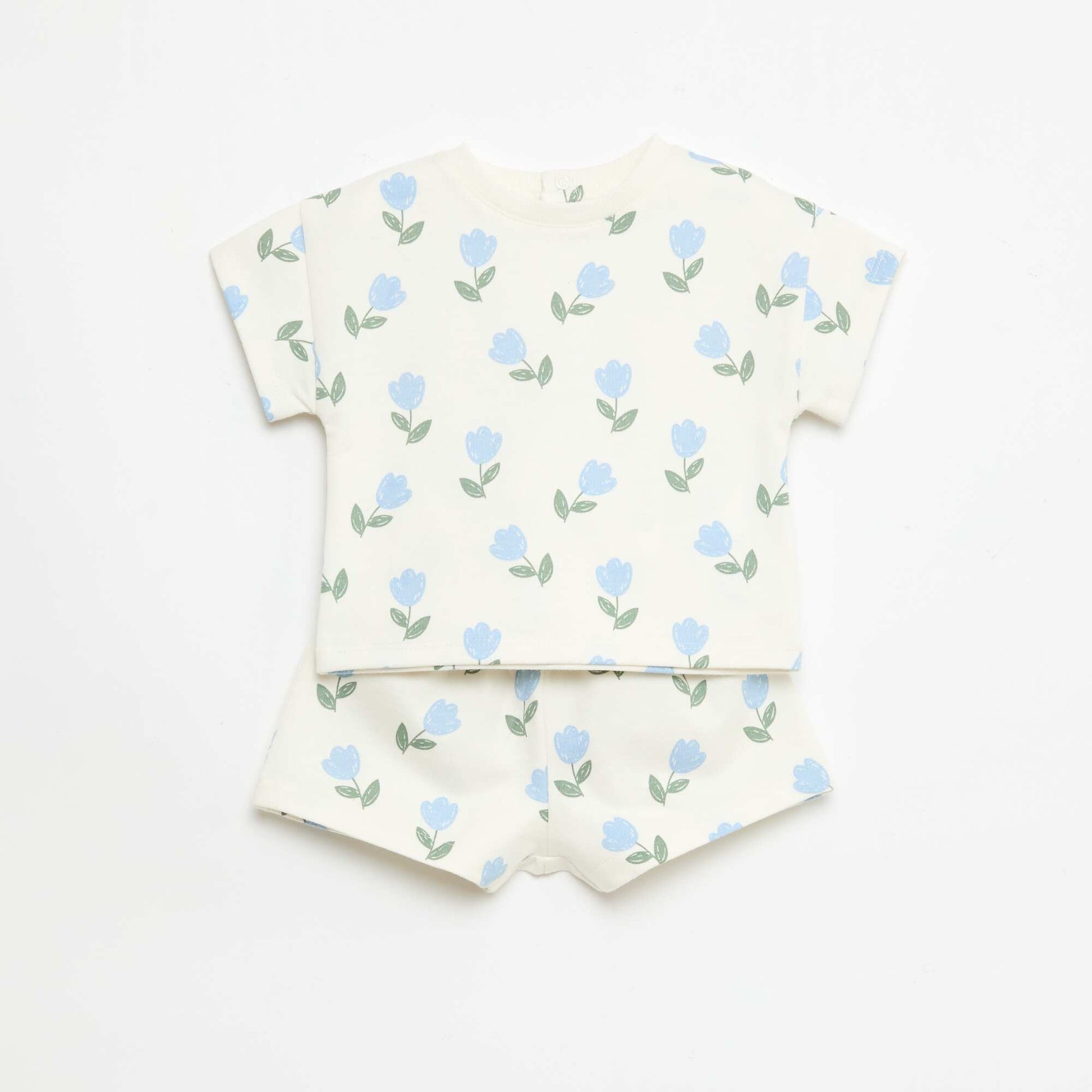 Printed 2-piece short and T-shirt set WHITE