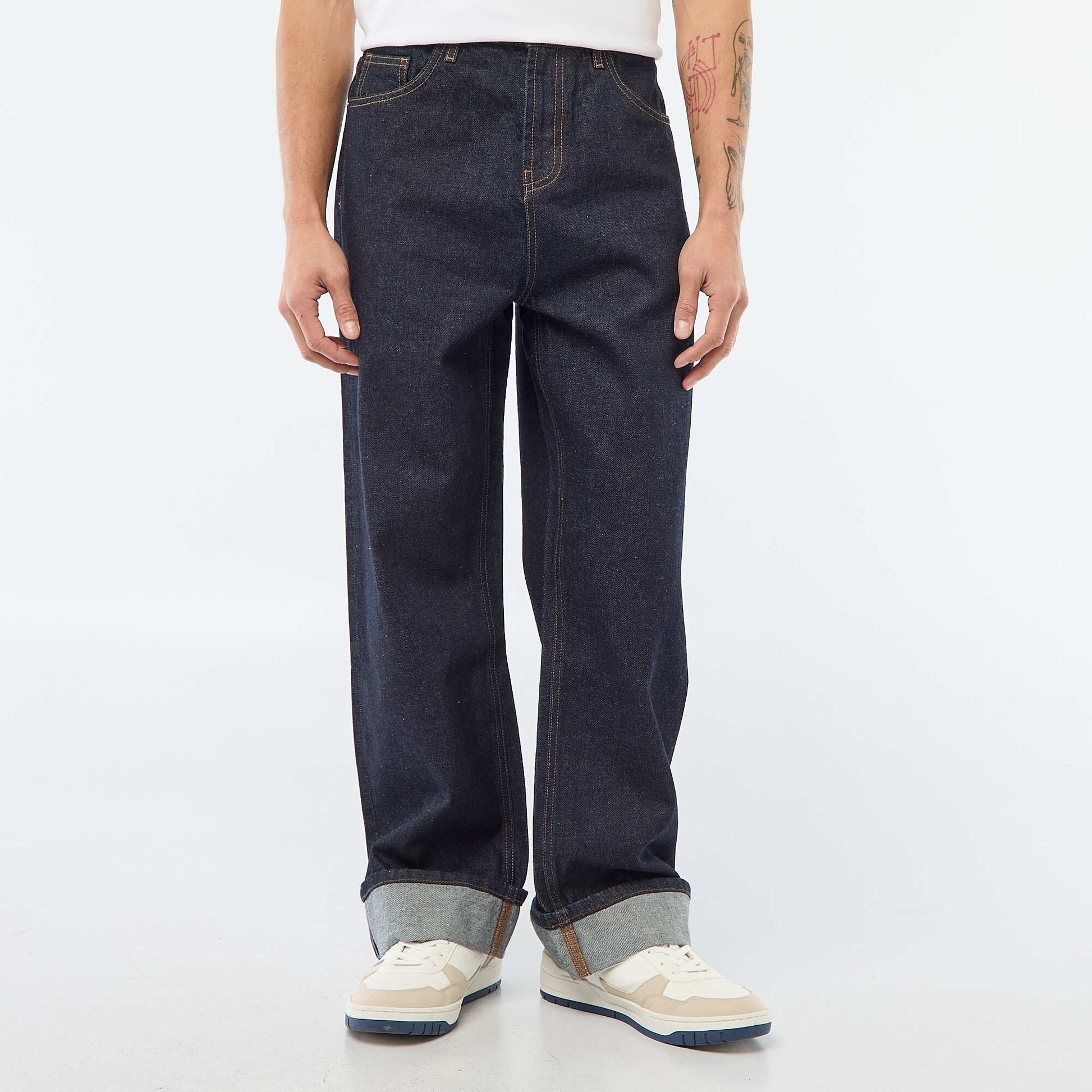 Regular Jeans with Cuffed Hem - L32 BLUE
