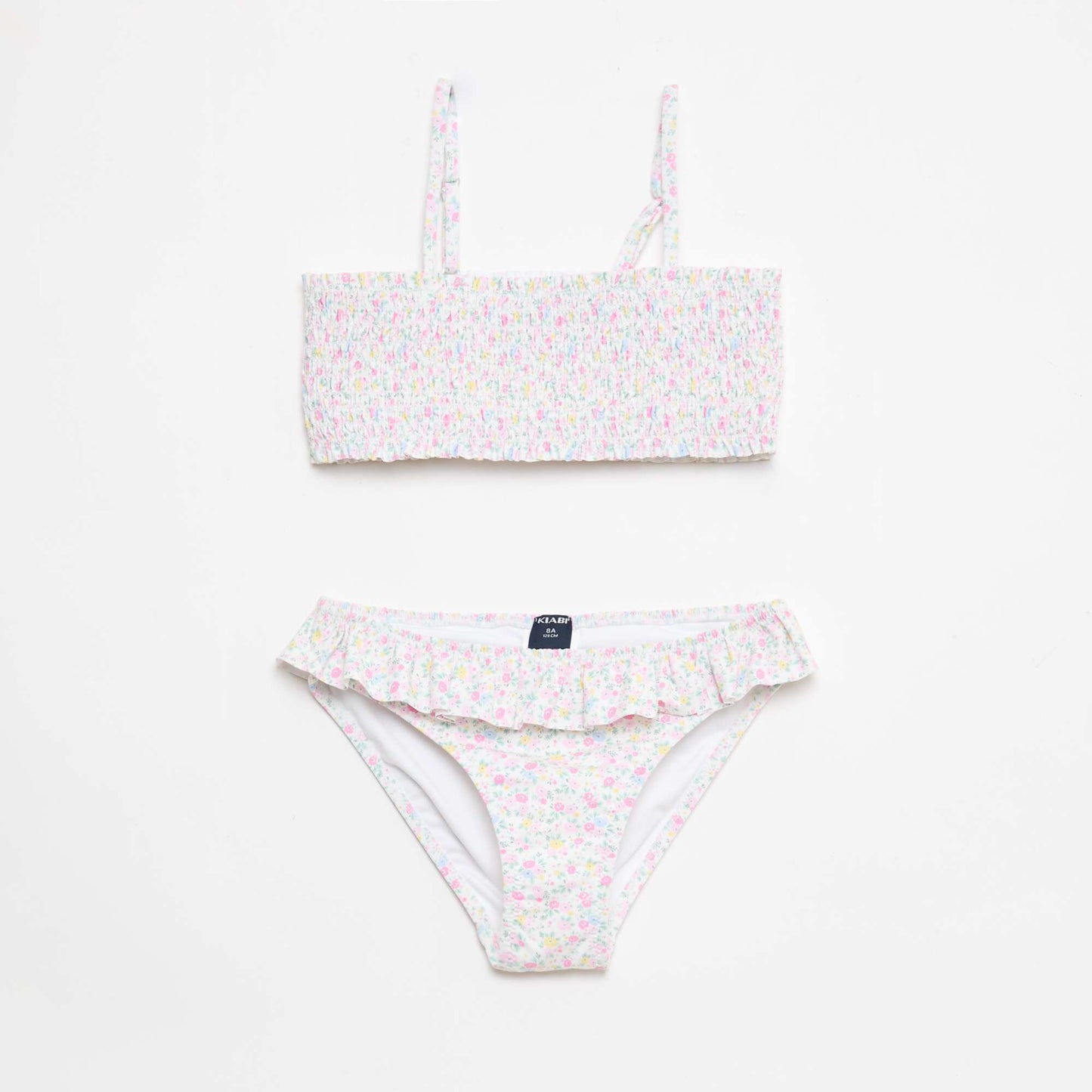 Floral Smocked 2-Piece Swimsuit WHITE