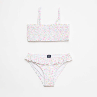 Floral Smocked 2-Piece Swimsuit WHITE