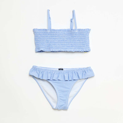Patterned Swimsuit with Ruffles - 2 Piece BLUE