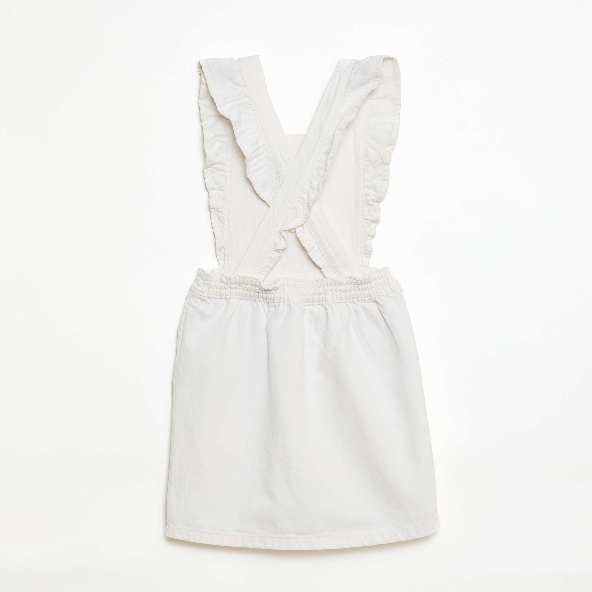 Denim Overalls with Ruffles WHITE