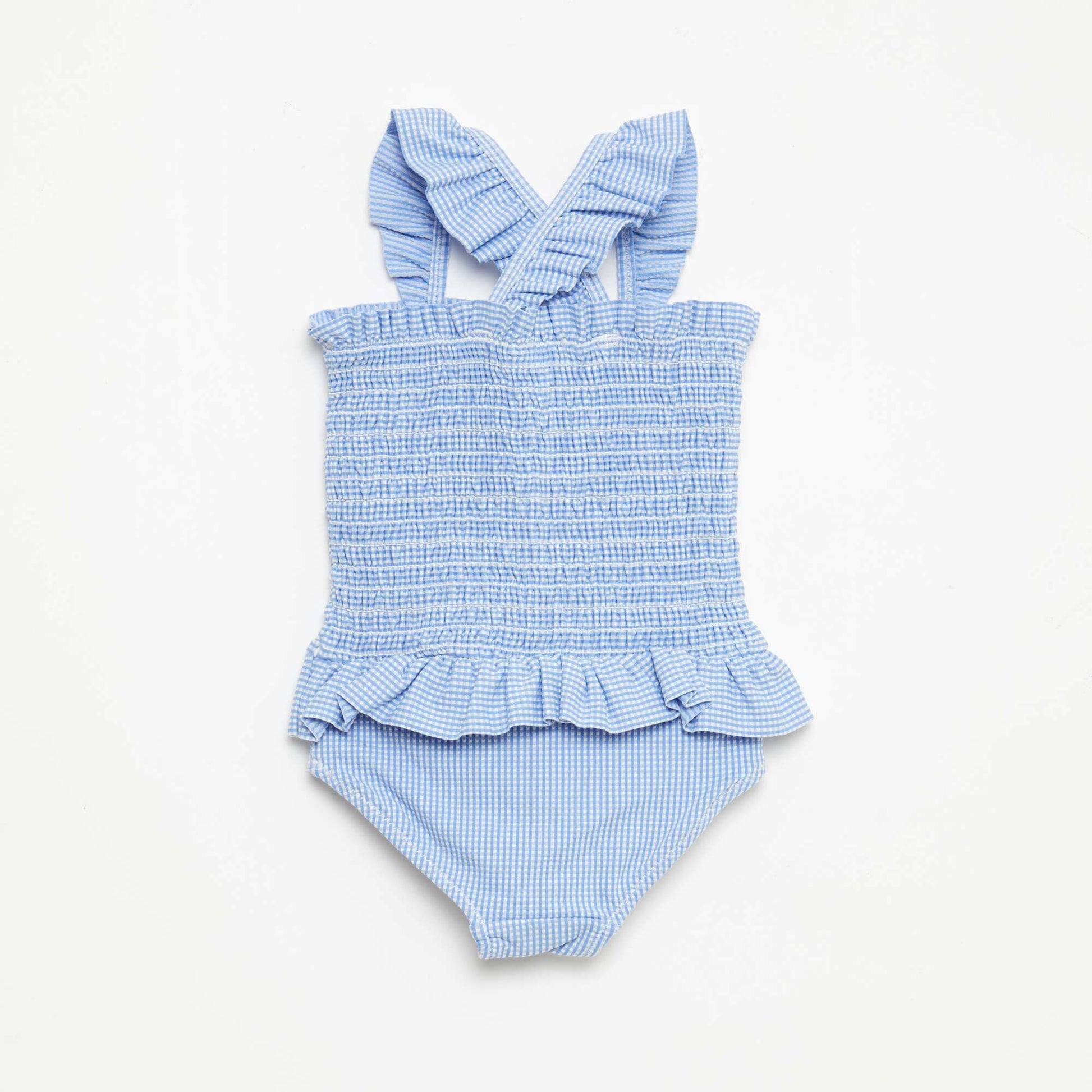 Smocked Ruffled One-Piece Swimsuit BLUE
