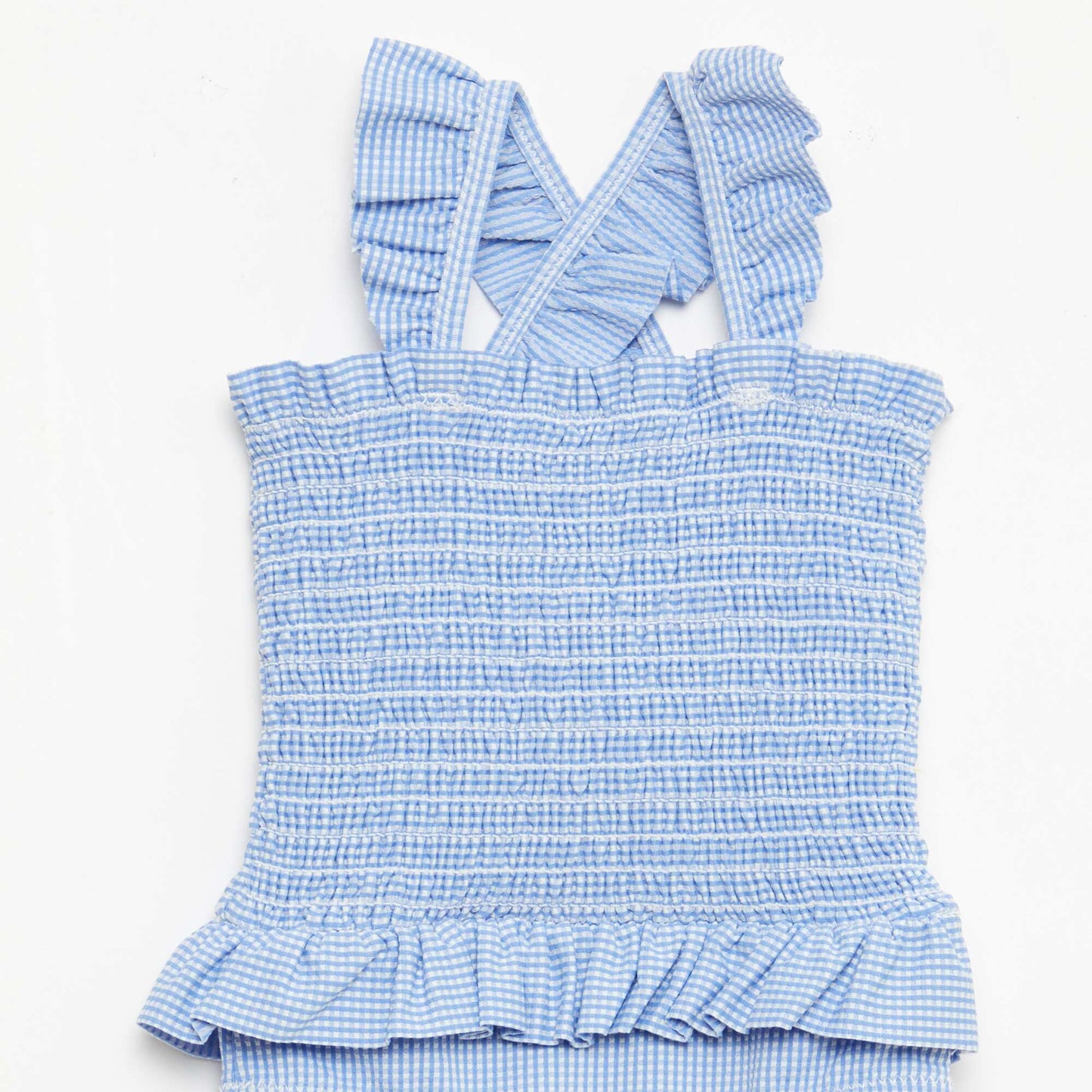 Smocked Ruffled One-Piece Swimsuit BLUE