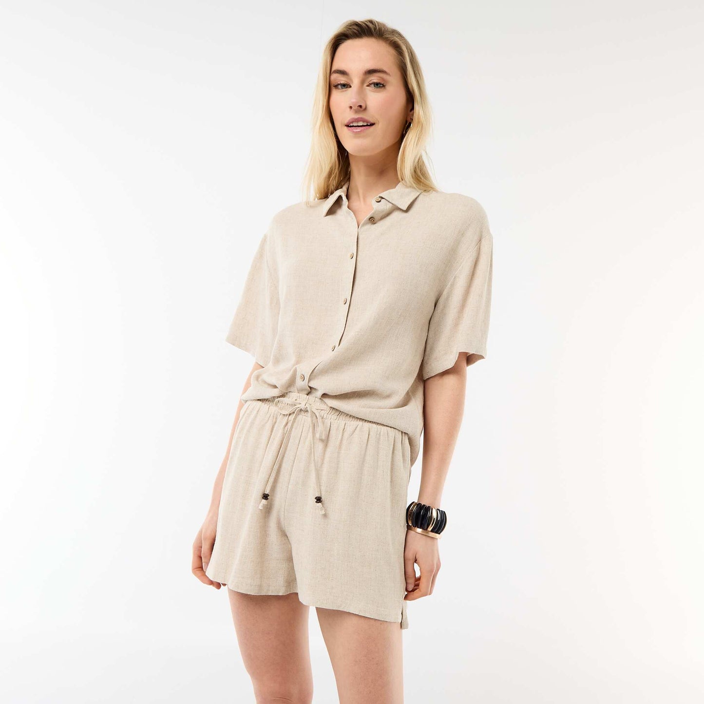 Lightweight Linen-Blend Shorts with 2 Pockets BEIGE