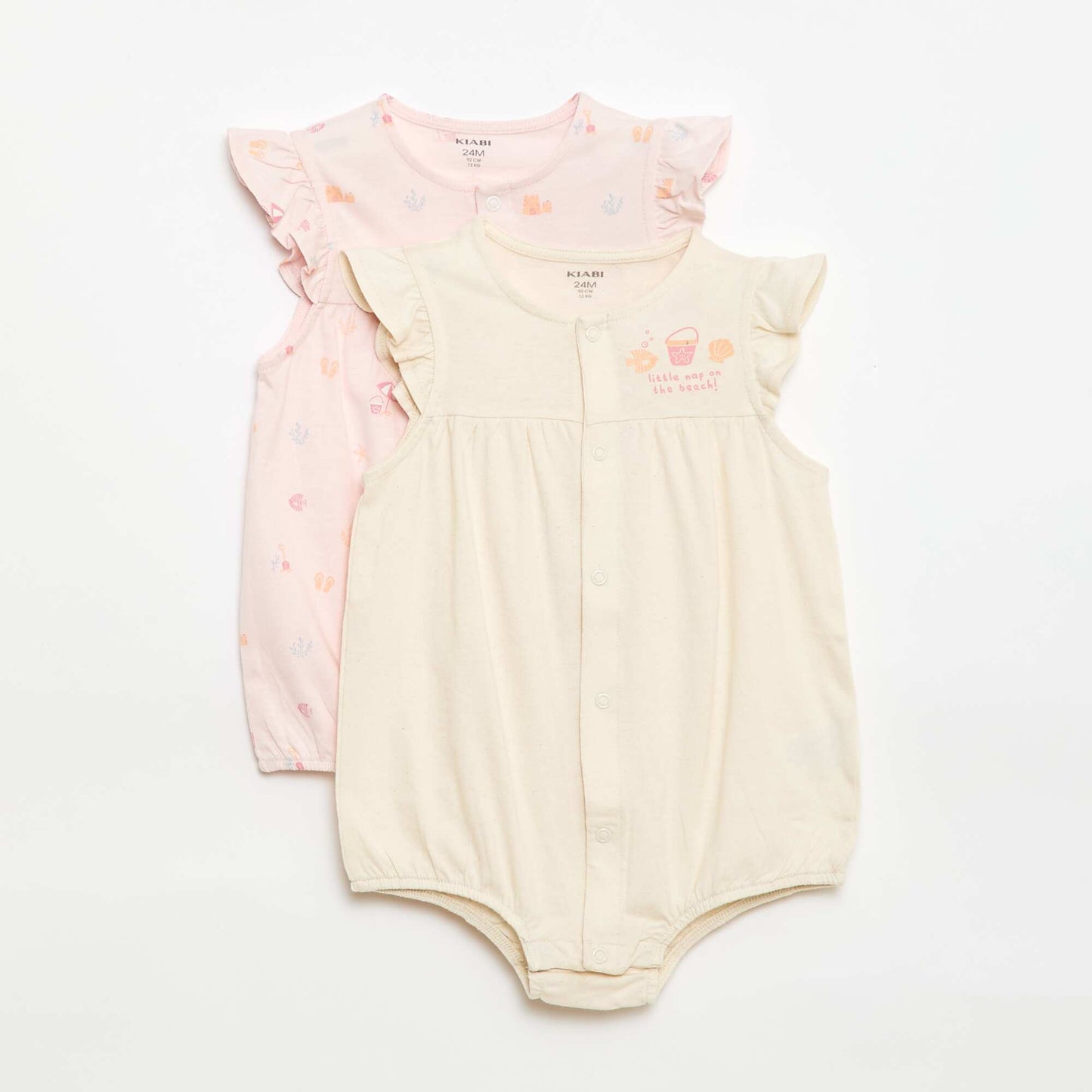 2-Pack Lightweight Sleepsuits with Ruffled Armholes PINK