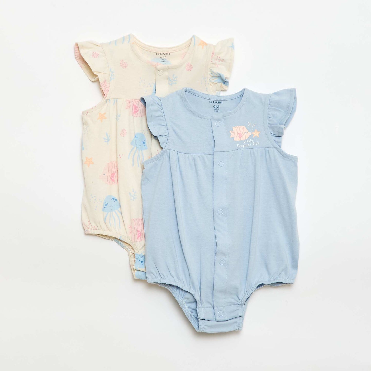 2-Pack Lightweight Sleepsuits with Ruffled Armholes BEIGE