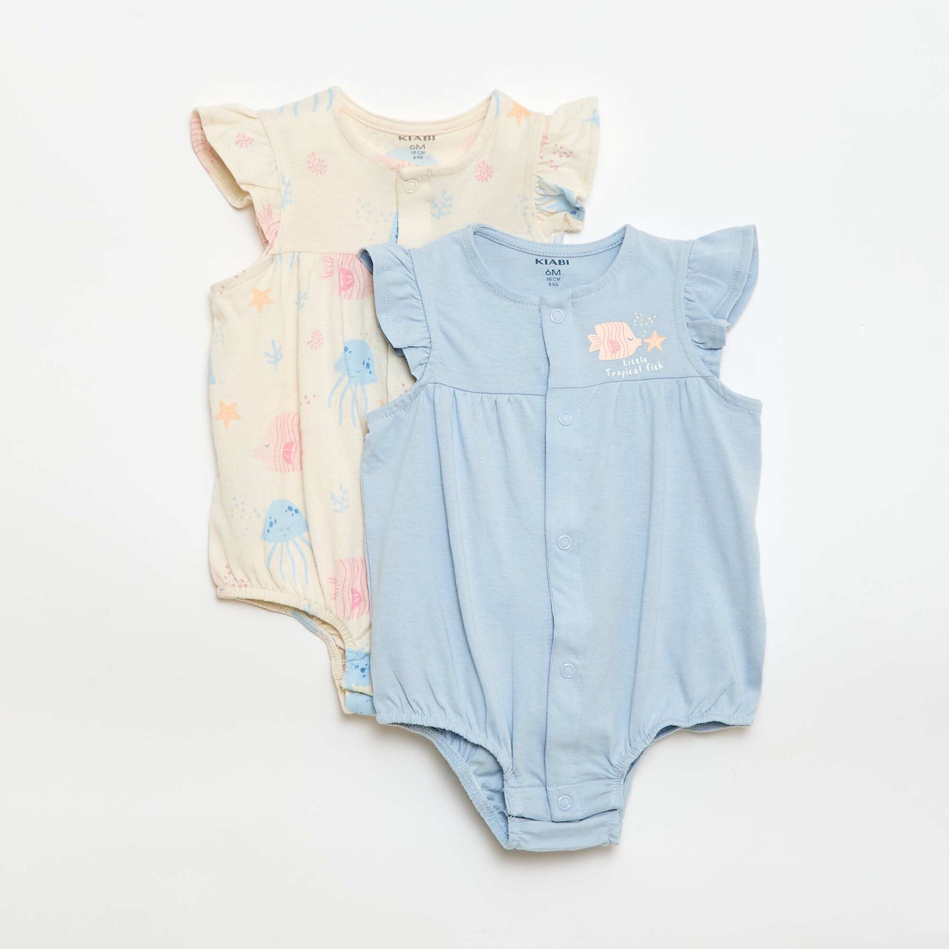 2-Pack Lightweight Sleepsuits with Ruffled Armholes BEIGE