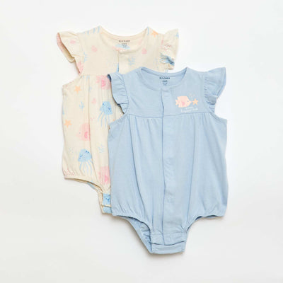 2-Pack Lightweight Sleepsuits with Ruffled Armholes BEIGE