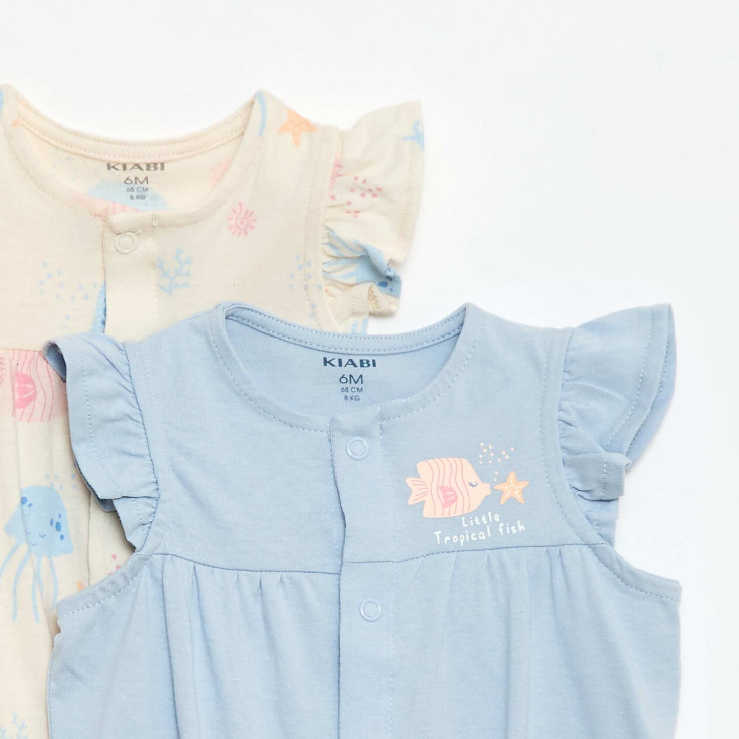 2-Pack Lightweight Sleepsuits with Ruffled Armholes BEIGE
