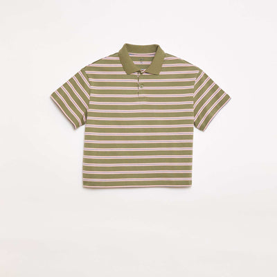 Striped Short-Sleeve Polo Shirt KHAKI