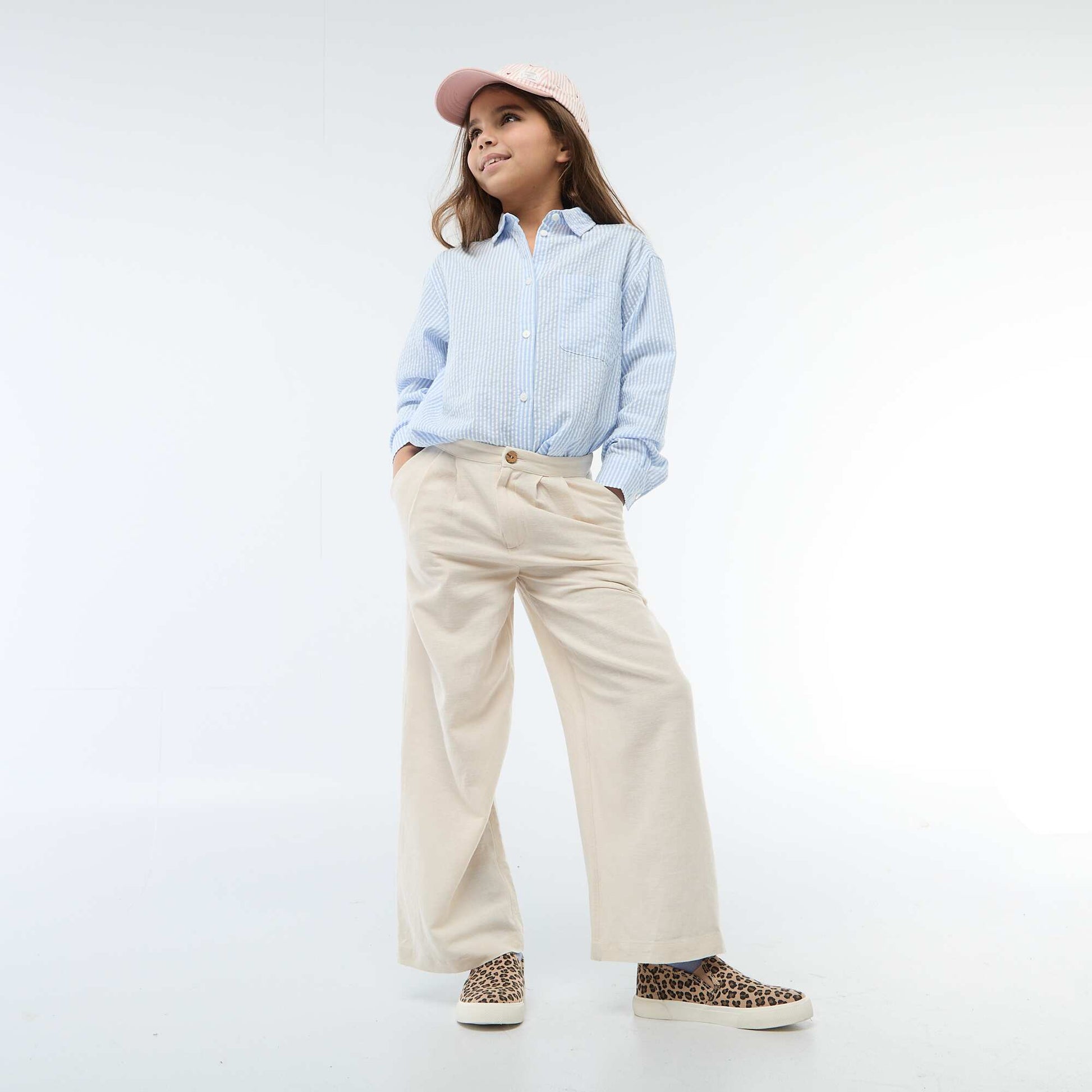 Wide-leg blended linen trousers WHITE