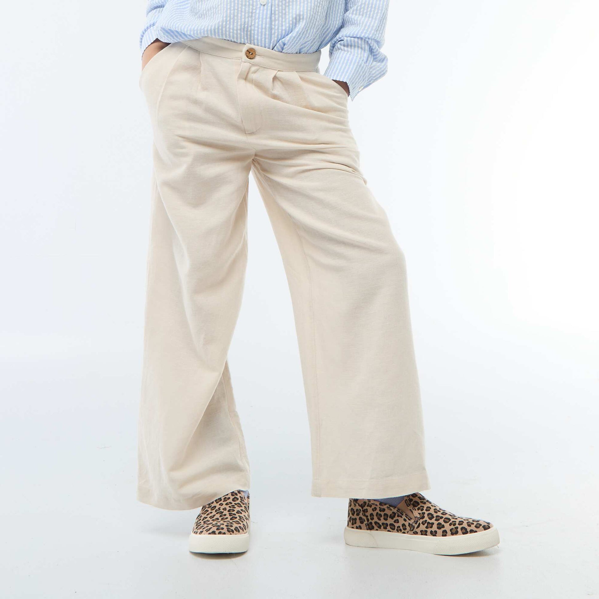 Wide-leg blended linen trousers WHITE