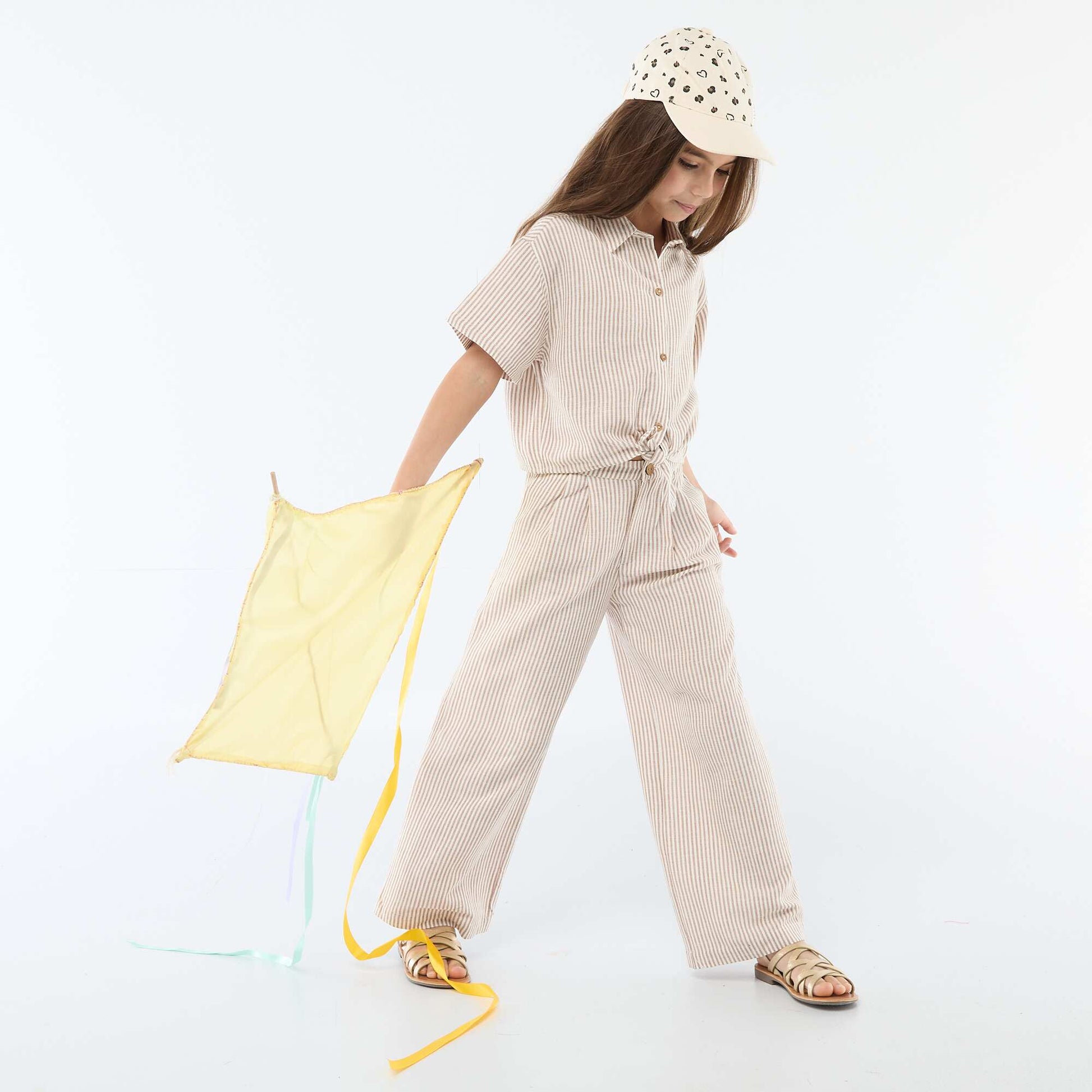 Wide-leg blended linen trousers BEIGE