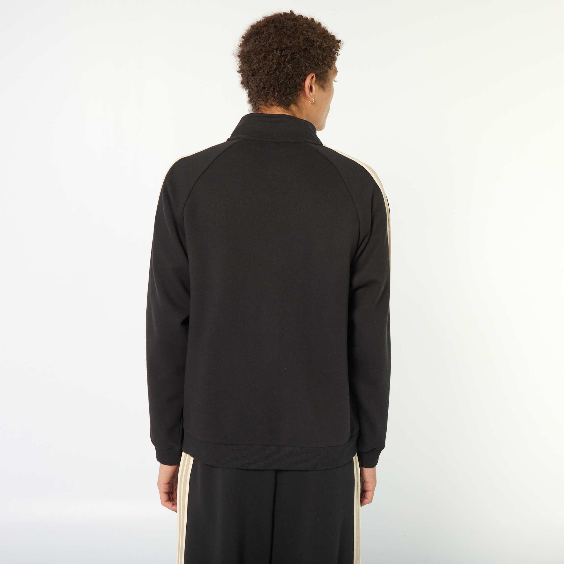 Zipped Sweatshirt with Side Stripe BLACK