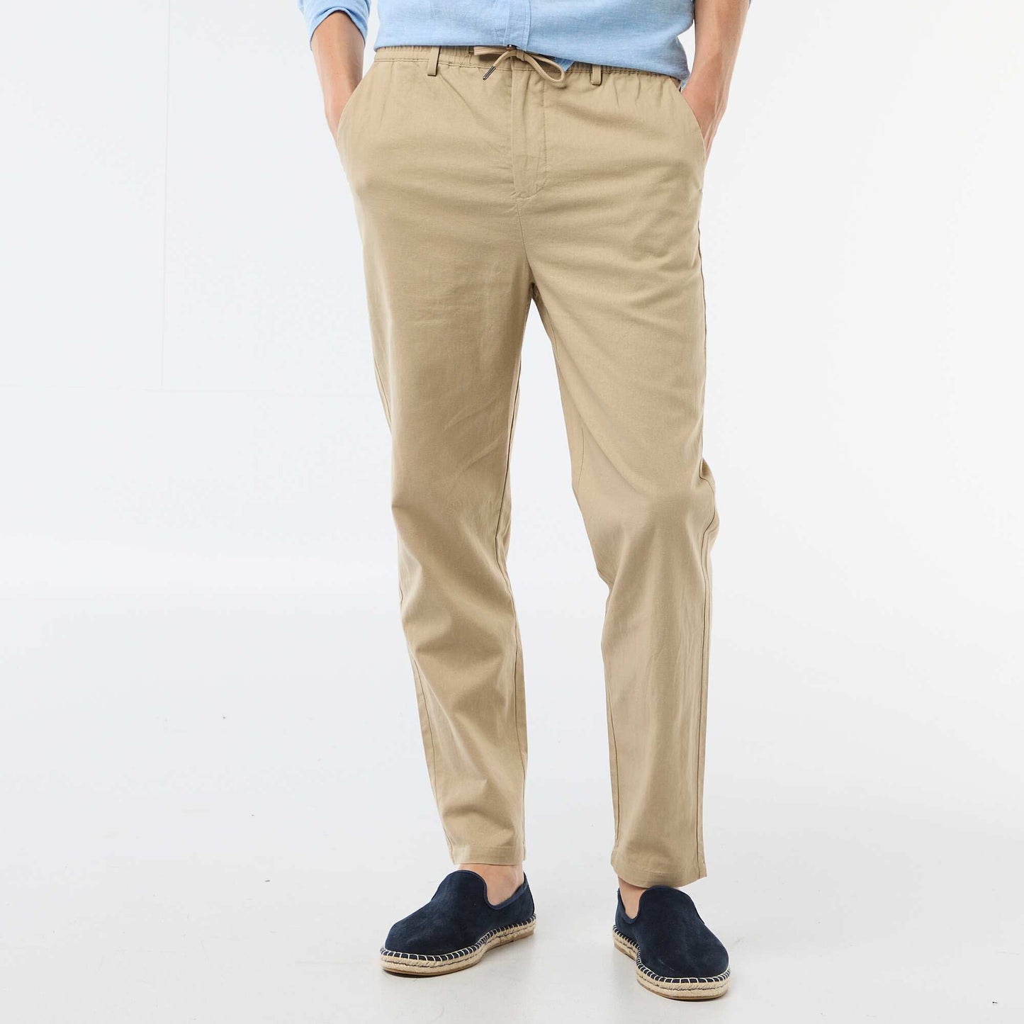 Regular Fit Linen Blend Chino Trousers BEIGE