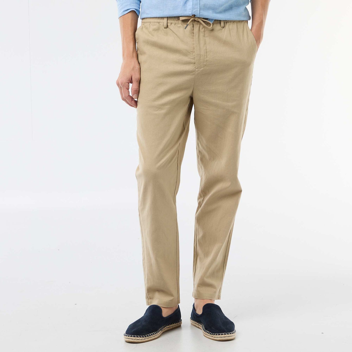 Regular Fit Linen Blend Chino Trousers BEIGE