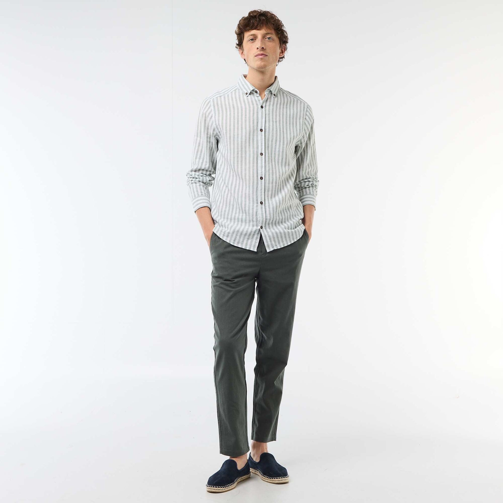 Regular Fit Linen Blend Chino Trousers GREEN